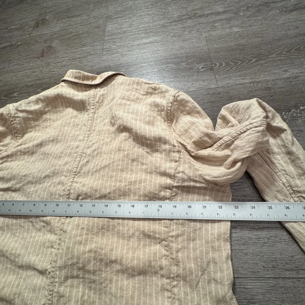 Brandini Sport Coat Mens 46 Beige Pinstripe 100% Linen Unstructured Blazer Adult